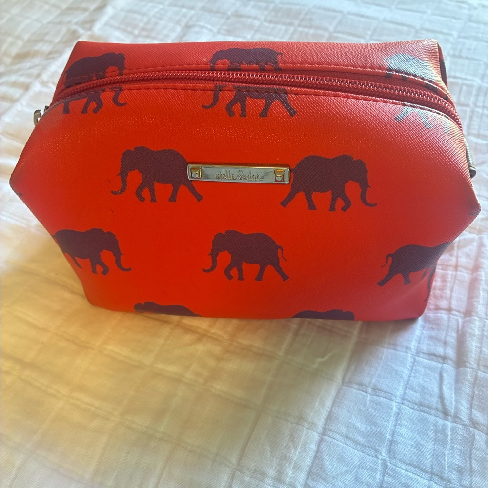 Stella & Dot Red Elephant Print Pouch